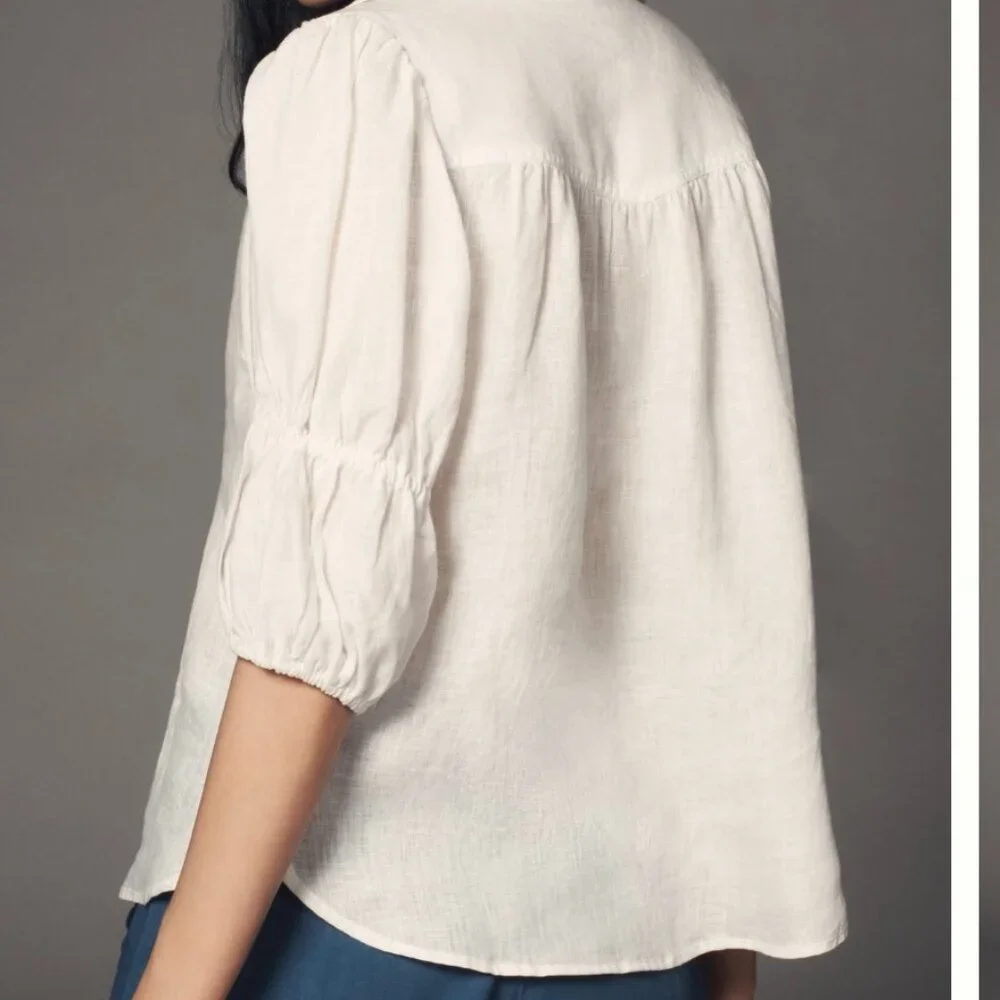 Anthropologie The Tallulah Double Puff-sleeve Blouse by Pilcro